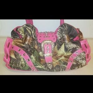Western pink camouflage rhinestone handbag